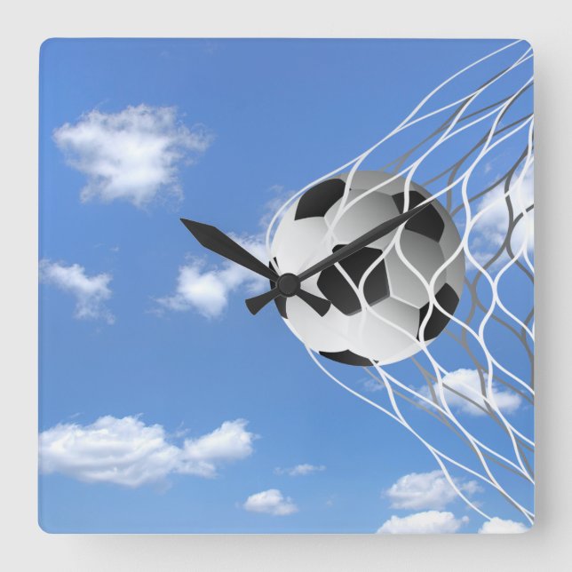 Soccer Ball in net with sky Square Wall Clock (Front)