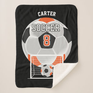 Soccer Ball in Orange, White and Black Sherpa Blan Sherpa Blanket