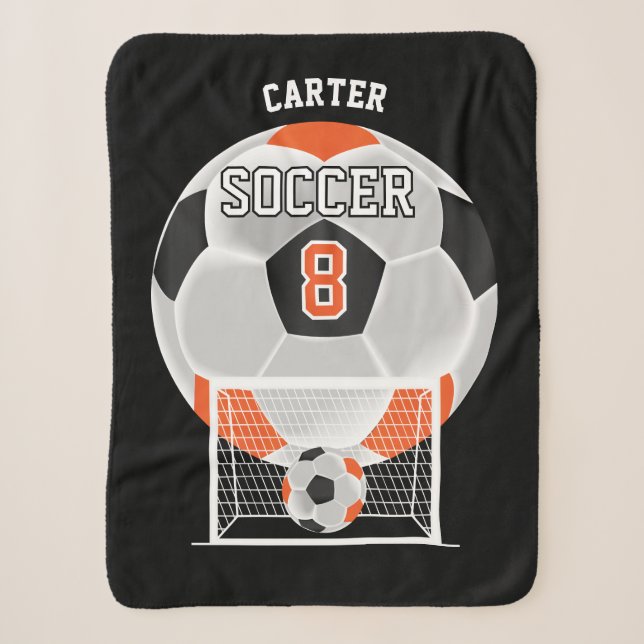 Soccer Ball in Orange, White and Black Sherpa Blan Sherpa Blanket (Front)