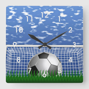 Soccer ball in the net  square wall clock