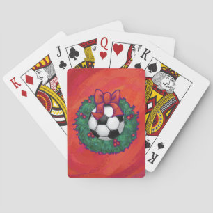 Soccer Ball in Wreath Pattern on Red Playing Cards