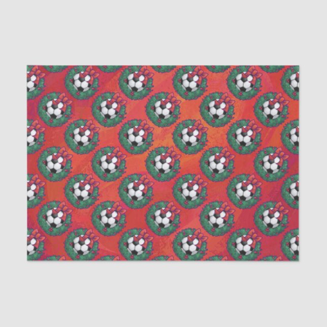 Soccer Ball in Wreath Pattern on Red Tissue Paper (Front)