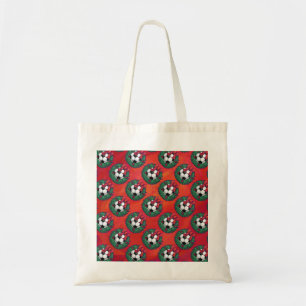 Soccer Ball in Wreath Pattern on Red Tote Bag