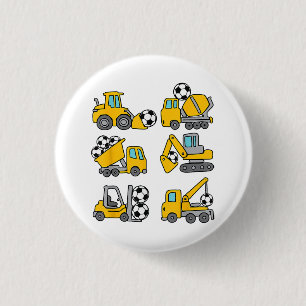 Soccer Ball Kids Football Construction Trucks 1 Inch Round Button