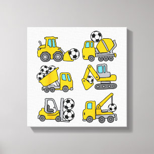 Soccer Ball Kids Football Construction Trucks Canvas Print