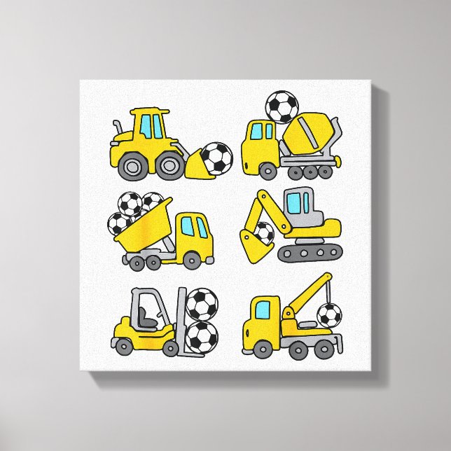 Soccer Ball Kids Football Construction Trucks Canvas Print (Front)