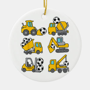 Soccer Ball Kids Football Construction Trucks Ceramic Ornament