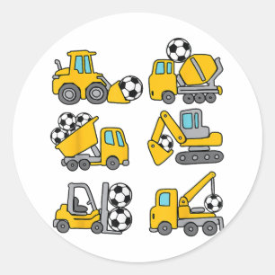 Soccer Ball Kids Football Construction Trucks Classic Round Sticker