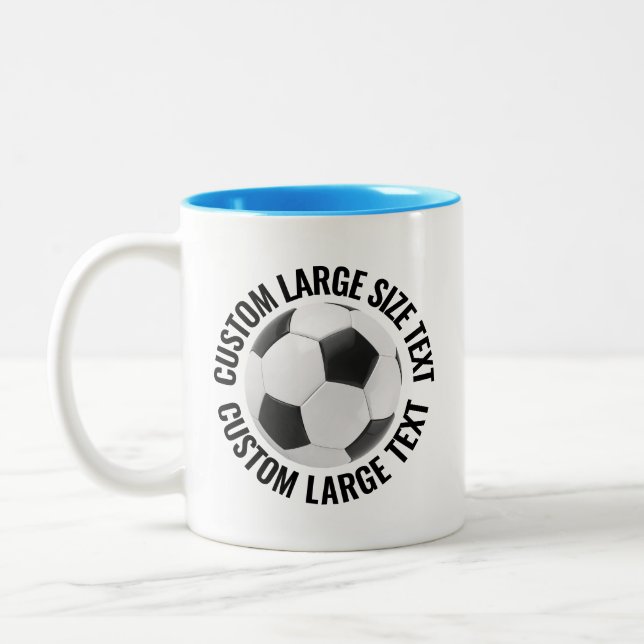 Soccer Ball & Large Text LIGHT BLUE 11oz Custom Two-Tone Coffee Mug (Left)