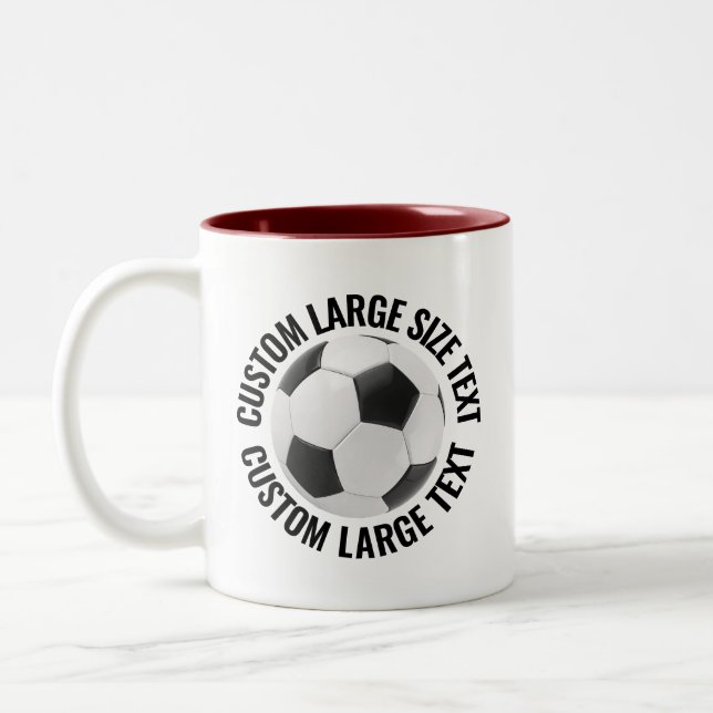 Soccer Ball & Large Text MAROON 11oz Custom Two-Tone Coffee Mug (Left)