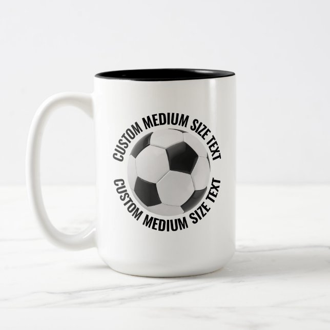 Soccer Ball & Medium Text BLACK 15oz Custom Two-Tone Coffee Mug (Left)