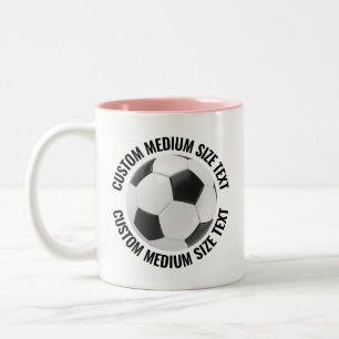Soccer Ball & Medium Text PINK 11oz Custom Two-Tone Coffee Mug