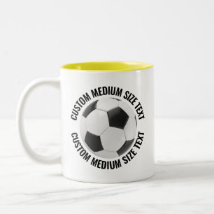 Soccer Ball & Medium Text YELLOW 11oz Custom Two-Tone Coffee Mug