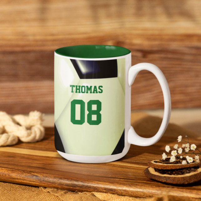 Soccer Ball Name and Number Personalized Two-Tone Coffee Mug (Creator Uploaded)