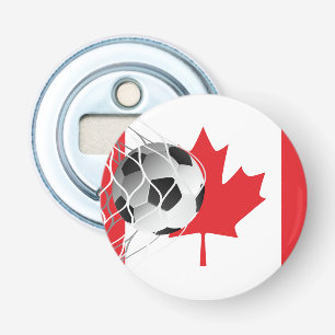 Soccer Ball On Canadian Flag Bottle Opener