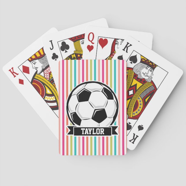 Soccer Ball on Colourful Stripes Playing Cards (Back)