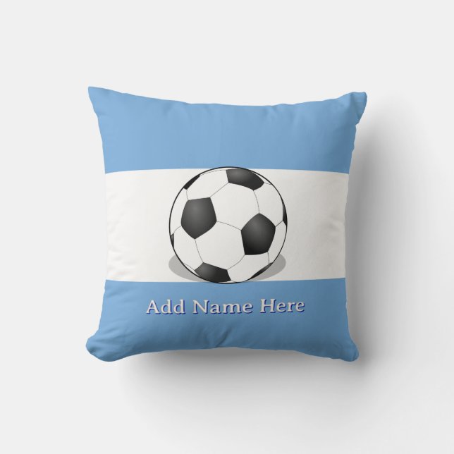 Soccer Ball on Light Blue and White Background Throw Pillow (Front)