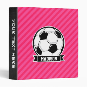 Soccer Ball on Neon Pink Stripes Binder