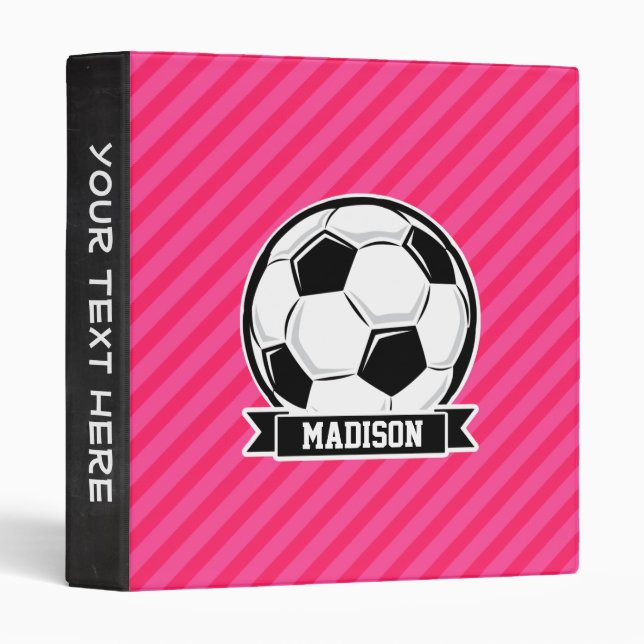 Soccer Ball on Neon Pink Stripes Binder (Front/Spine)