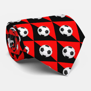 Soccer Ball On Red and Black Necktie