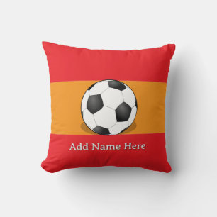 Soccer Ball on Red and Orange Background Throw Pillow