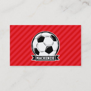 Soccer Ball on Red Diagonal Stripes Business Card
