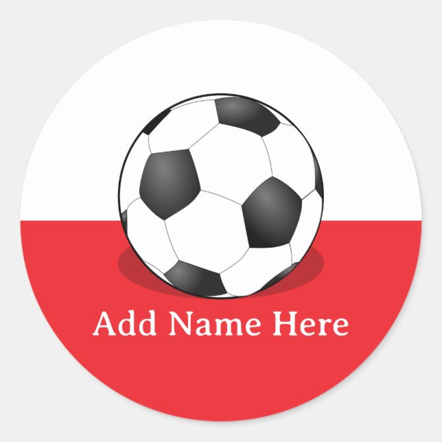 Soccer Ball on White and Red Background Classic Round Sticker (Front)