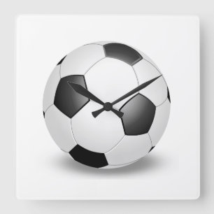 Soccer Ball on White Square Wall Clock