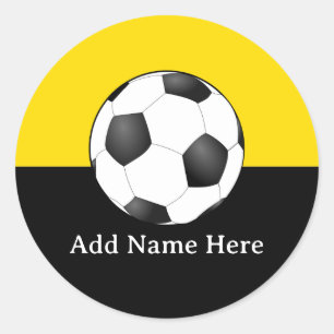 Soccer Ball on Yellow and Black Background Classic Round Sticker