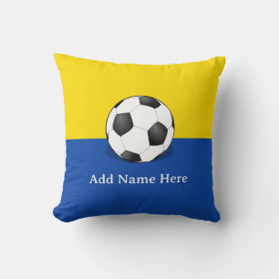 Soccer Ball on Yellow and Blue Background Throw Pillow