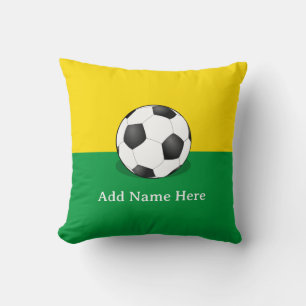 Soccer Ball on Yellow and Green Background Throw Pillow