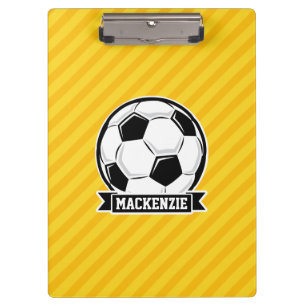 Soccer Ball on Yellow Stripes Clipboard