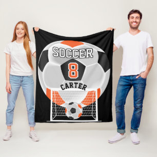 Soccer Ball - Orange, White and Black Fleece Blanket
