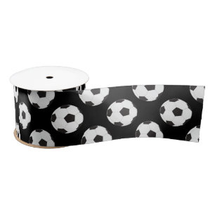 Soccer Ball Pattern black Satin Ribbon