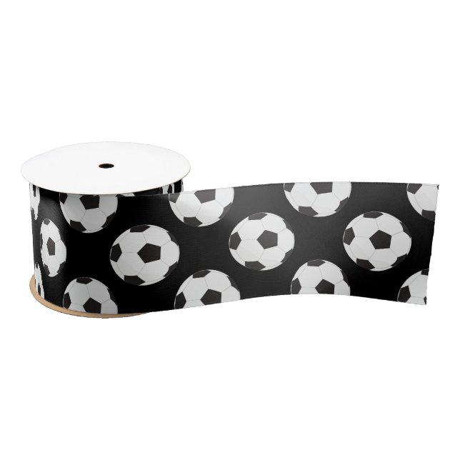 Soccer Ball Pattern black  Satin Ribbon (Spool)