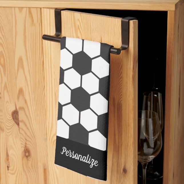 Soccer Ball Pattern Black White Design Personalize Kitchen Towel (Thirds Fold)