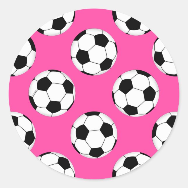 Soccer Ball Pattern Pink Classic Round Sticker (Front)