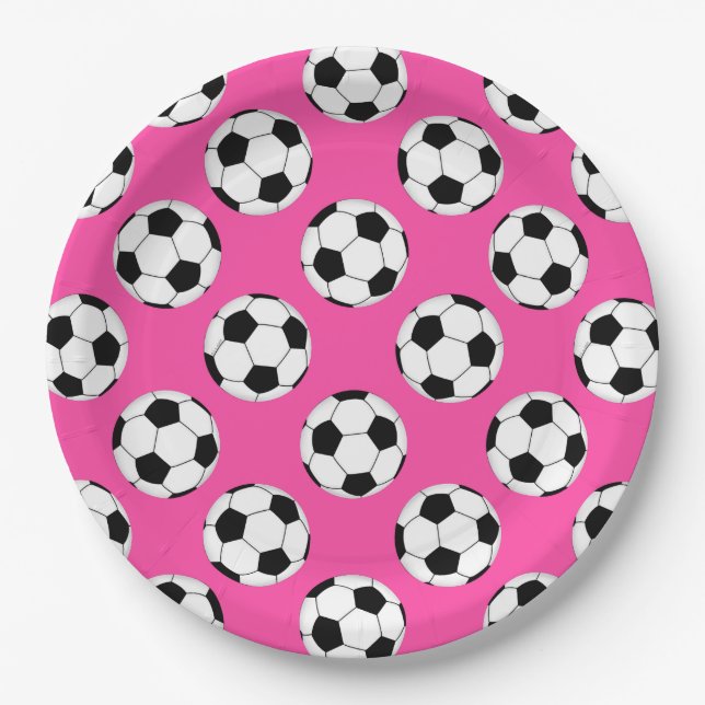 Soccer Ball Pattern Pink Paper Plate (Front)