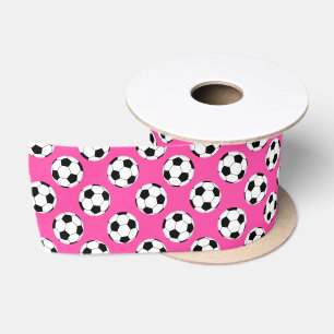 Soccer Ball Pattern Pink Satin Ribbon