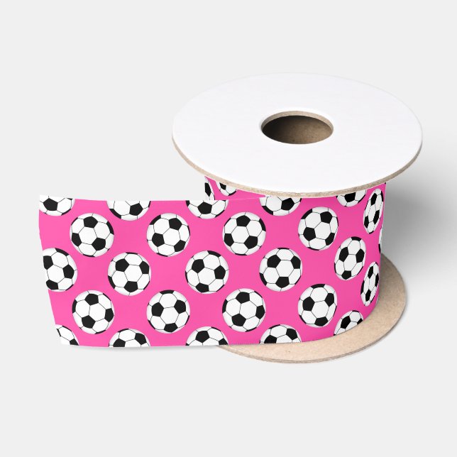 Soccer Ball Pattern Pink Satin Ribbon (Spool)