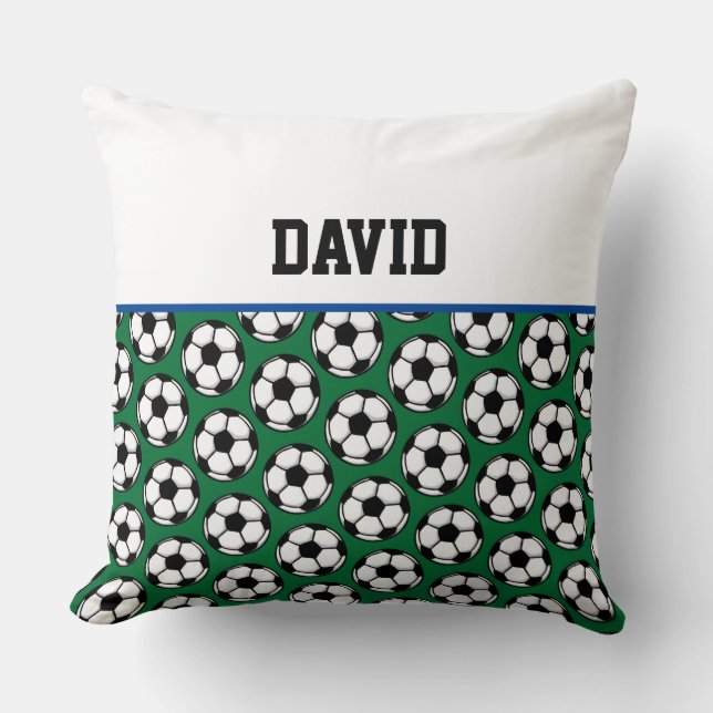 Soccer Ball Pattern Player NAME Sports Decor Kids Throw Pillow (Front)