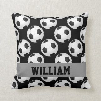 Soccer Ball Pattern Sports Name Black and White Throw Pillow