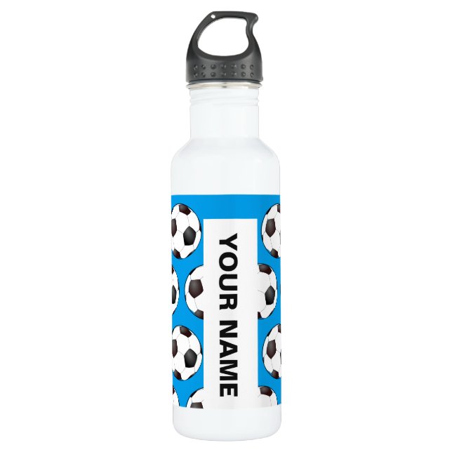 Soccer ball pattern with personalized name 710 ml water bottle (Front)