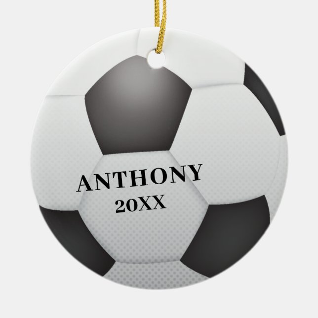 Soccer Ball Personalized Christmas Ceramic Ornament (Front)