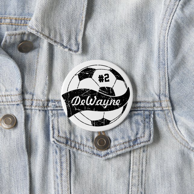 Soccer Ball Personalized Name and Number 3 Inch Round Button (In Situ)