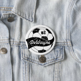 Soccer Ball Personalized Name and Number 3 Inch Round Button