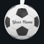 Soccer Ball Personalized Name Ornament<br><div class="desc">Enter a name. A gift your friends.  Digital art with the theme soccer. Black and white. Art by José Ricardo</div>