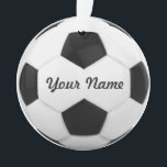 Soccer Ball Personalized Name Ornament<br><div class="desc">Enter a name. A gift your friends.  Digital art with the theme soccer. Black and white. Art by José Ricardo</div>