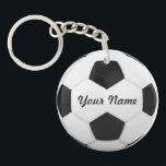Soccer Ball Personalized Name Sport Keychain<br><div class="desc">Enter a name. A gift your friends.  Digital art with the theme soccer. Black and white. Art by José Ricardo</div>