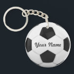 Soccer Ball Personalized Name Sport Keychain<br><div class="desc">Enter a name. A gift your friends.  Digital art with the theme soccer. Black and white. Art by José Ricardo</div>